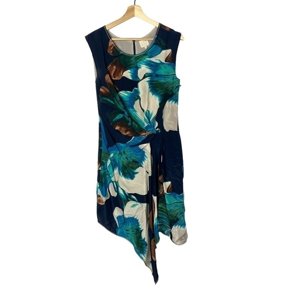 Anthropologie Coquille Corolla Blue Floral Silk Sheath Dress 4 - Picture 1 of 6
